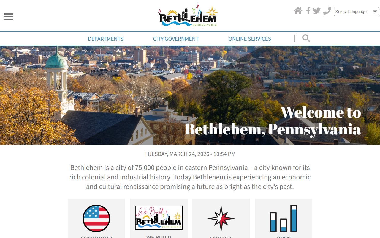Northampton County website showing Bethlehem birth records collections and access information