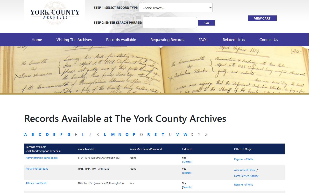 Lancaster County Archives official website showing birth records collections available for Lancaster