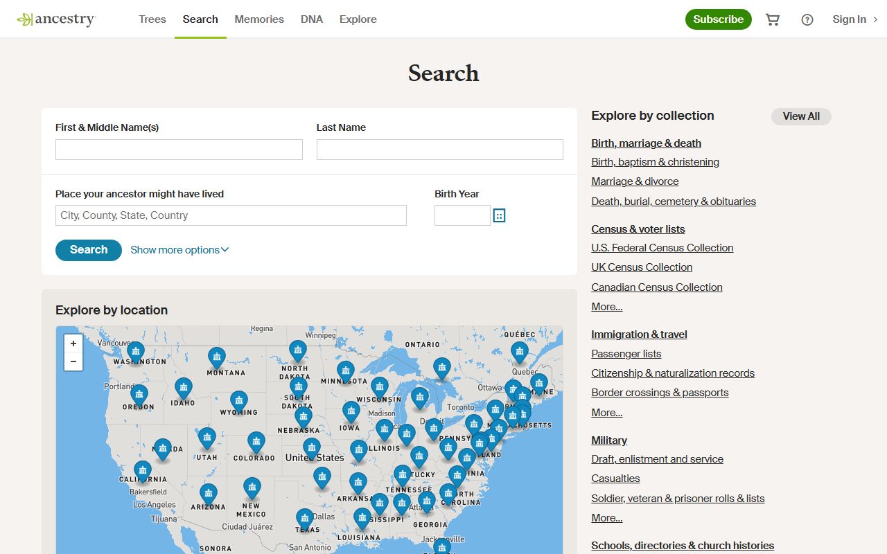 Ancestry.com Pennsylvania collections page showing Philadelphia birth records available online