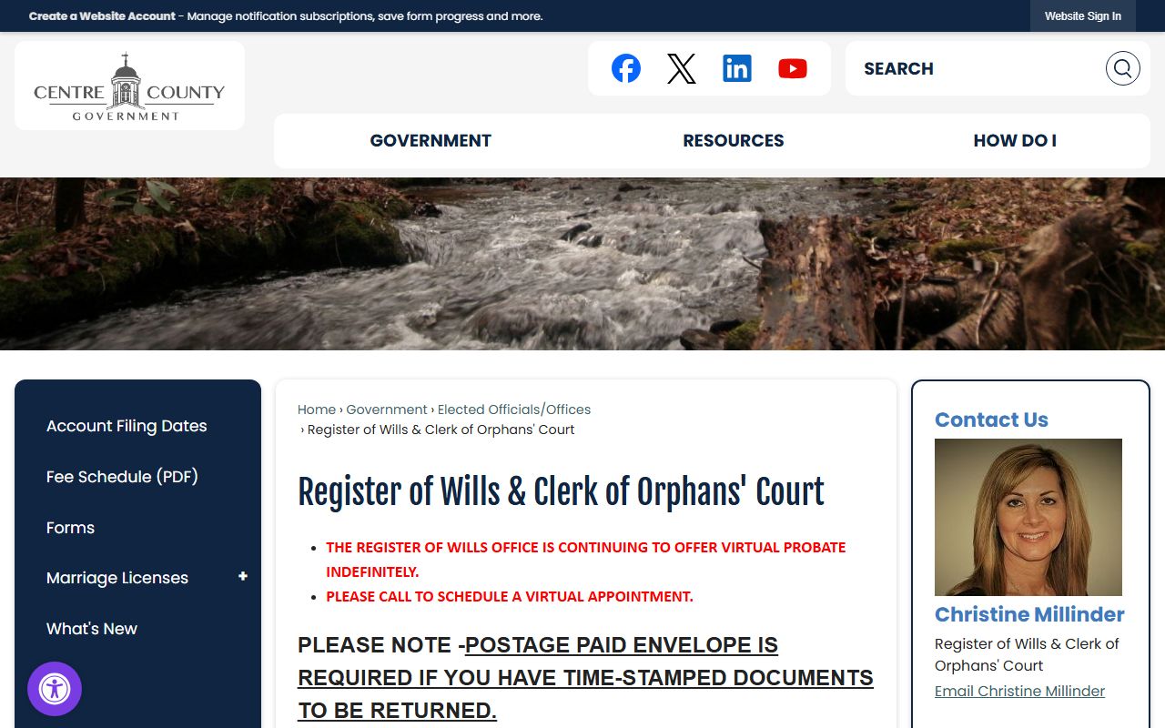 Centre County Register of Wills and Clerk of Orphans Court Bellefonte Pennsylvania birth records