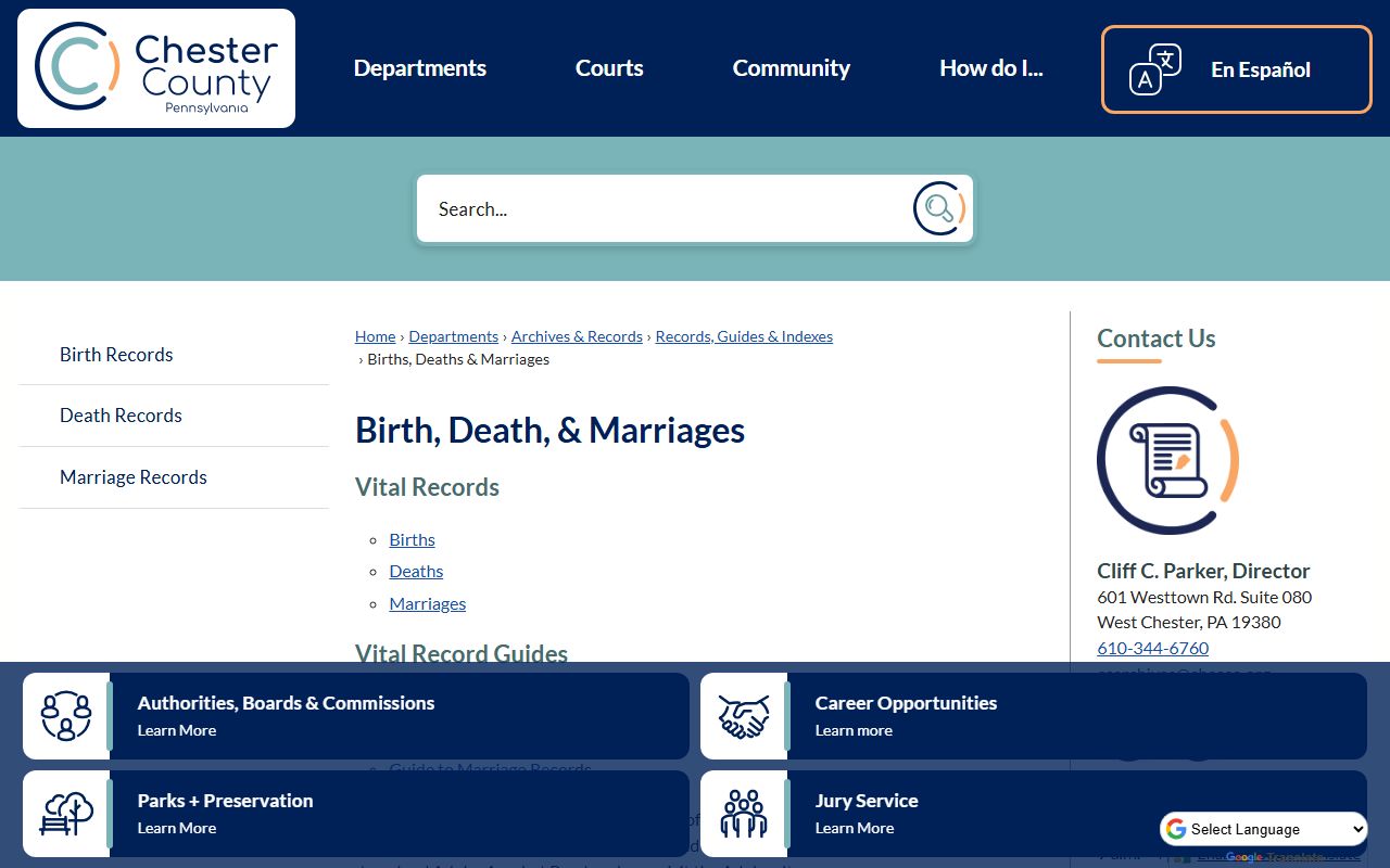 Chester County Archives births deaths and marriages records access portal