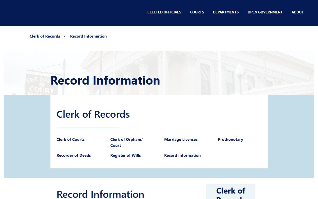 Erie County courthouse Clerk of Records office for Erie County birth records research