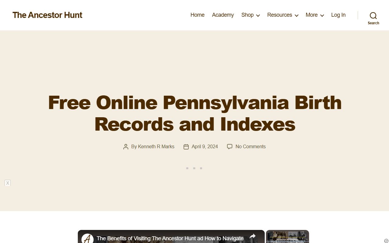 Ancestor Hunt genealogy resources for Susquehanna County birth records research