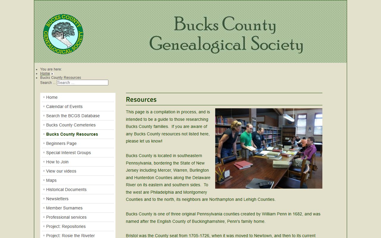 Bucks County Genealogical Society resources for birth records research
