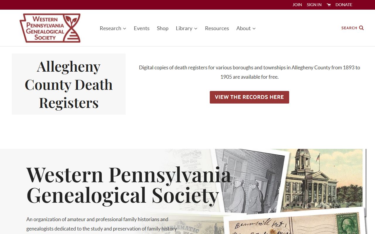 Western Pennsylvania Genealogical Society website for birth records research